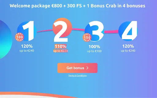 Dobrodošli paket u Casinu Cadola: €800 + 300 besplatnih vrtnji + 1 Bonus Crab kroz 4 bonusa