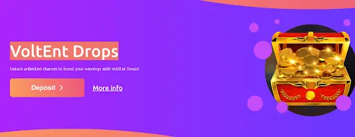 VoltEnt Drops promocija prikazana uz škrinju punu zlatnika koja simbolizira dodatne dobitke i nagrade u Cadoola Casinu.
