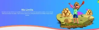 Animated character in summer clothes celebrating on a floating island decorated with golden balloons, representing Cadoola Casino’s “No Limits” VIP offer.